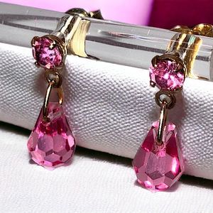 Rose Pink Crystal Teardrop Bezel Stud Earrings!